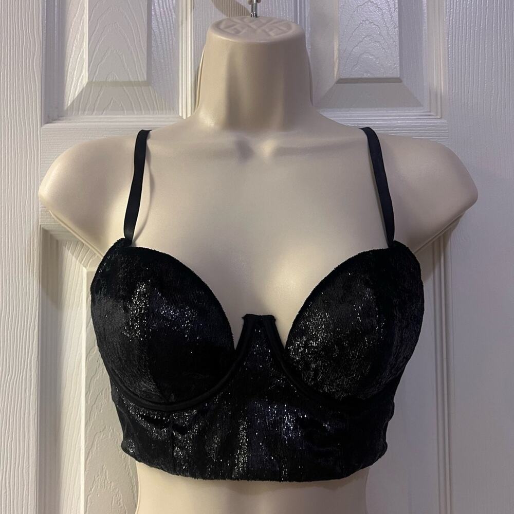 NWT VS Black Velvet Sparkle Victoria’s Secret Very Sexy Balconet Bra 32C